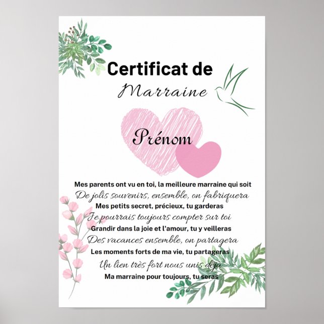 Póster Certificat de Marraine (Frente)