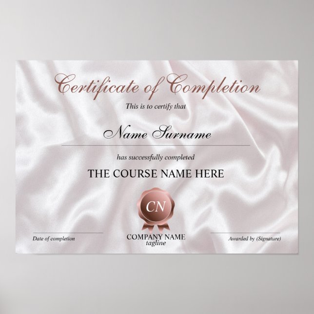 Póster Certificate of Completion Award Course Completion (Frente)
