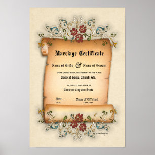 Póster Certificate Wedding-Marriage-(Ornamental Keepsake)