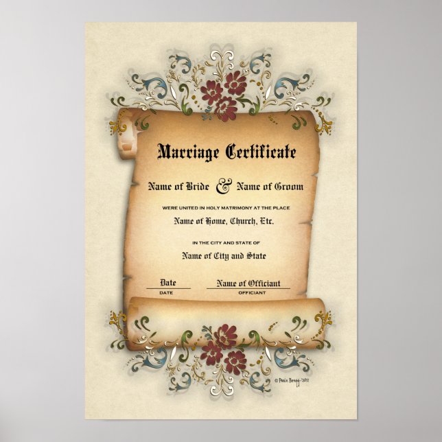 Póster Certificate Wedding-Marriage-(Ornamental Keepsake) (Frente)