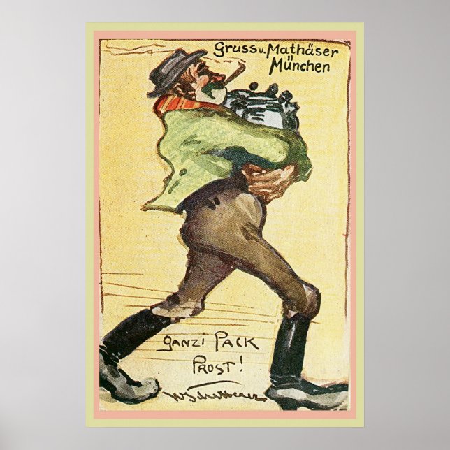 Póster Cervecería Mathaser Alemania Postcard 1918 (Frente)