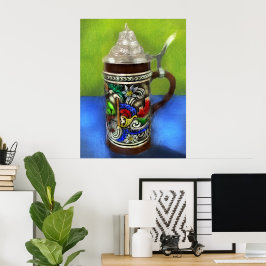 Póster Cerveza alemana Stein con tapa de bisagra azul ver