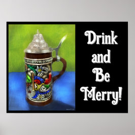 Póster Cerveza alemana Stein con tapa de bisagra azul ver