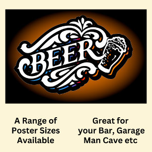Póster CERVEZA - Blanco sobre marrón
