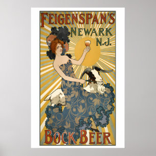 Póster Cerveza Bock Cervecería Circa 1895 Publicidad Anti