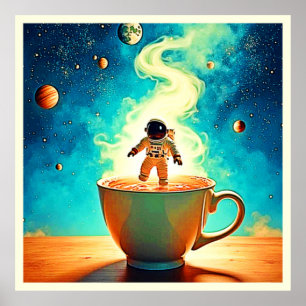 Póster Cerveza Cósmica: El Sueño de Café del Astronauta