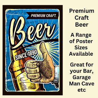 Póster Cerveza de artesanía premium desde 1890 azul y mar