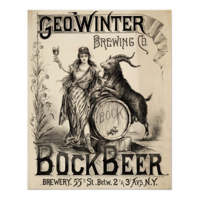 Póster Cerveza de Bock Fabricante de cerveza Rústica Vint (Anverso)