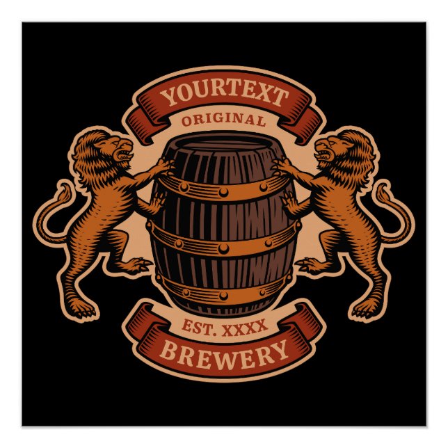Póster Cerveza de cervecería personalizada de león de rob (Anverso)