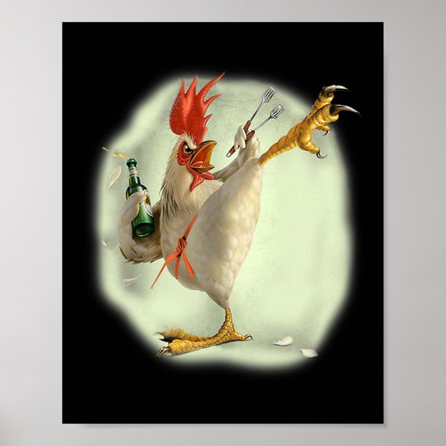 Póster Cerveza de pollo Karate Kick Guay Chicken Funny Ch (Frente)