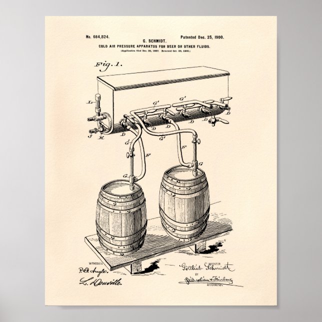 Póster Cerveza de presión de aire frío 1900 Patent Art Ol (Frente)