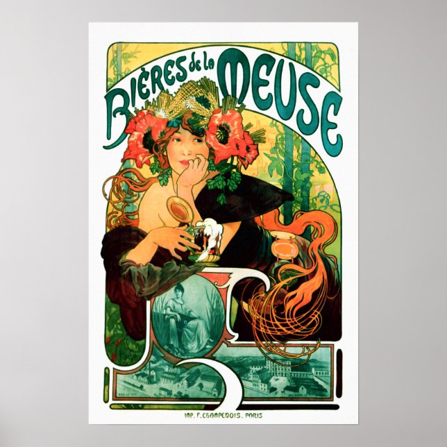 Póster Cerveza del Bella Artes de Meuse Alphonse Mucha (Frente)