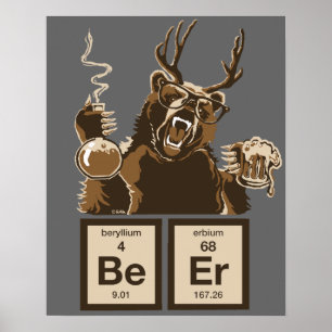 Póster Cerveza descubierta con oso de química