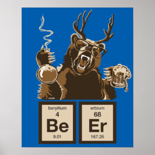 Póster Cerveza descubierta con oso de química
