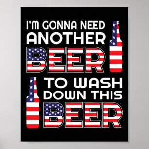 Póster Cerveza Divertida Bandera De Usa 4 De Julio