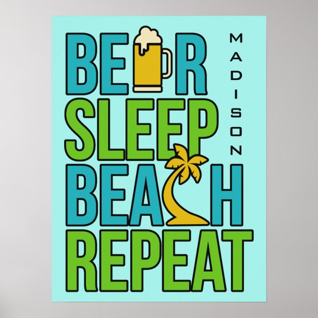 Póster Cerveza - Dormir - Nombre personalizado de playa y (Frente)