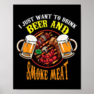 Póster Cerveza Fría Bebida Y Ahumar Carne Barbacoa Divert