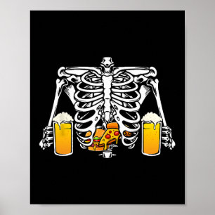 Póster Cerveza Skeleton Lover Hamburger Pizza Xray Hallow