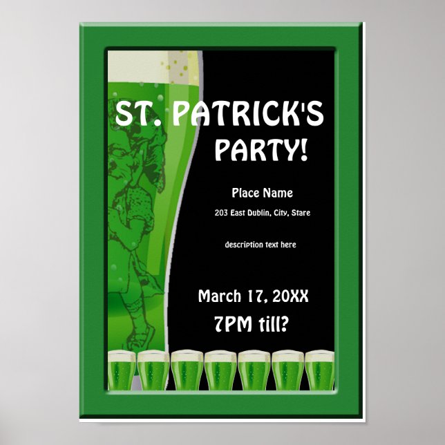 Póster Cerveza verde Poster Fiesta de St Patrick (Frente)