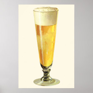 Póster Cerveza vintage alta helada de barril, bebida alco