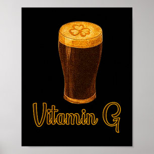 Póster Cerveza Vitamina Suerte Shamrock Divertido Día de