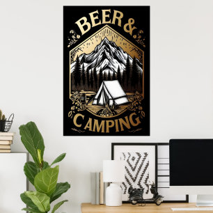 Póster Cerveza Y Campamento En Las Montañas