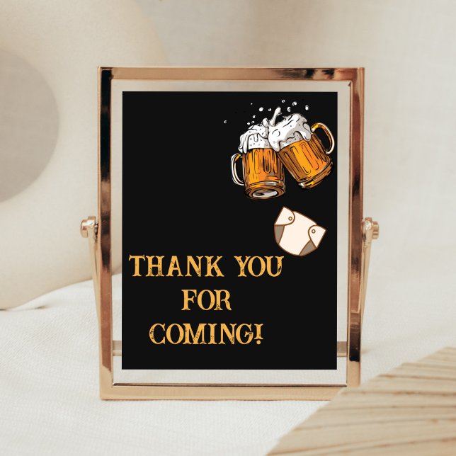 Póster Cerveza y pañales Baby Shower Gracias por venir (Brewing Diaper Party Baby Shower Thank You for Coming Sign)