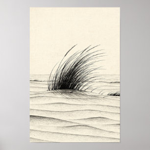 Póster Césped de Playa Azotado por el Viento en Cartel Mo