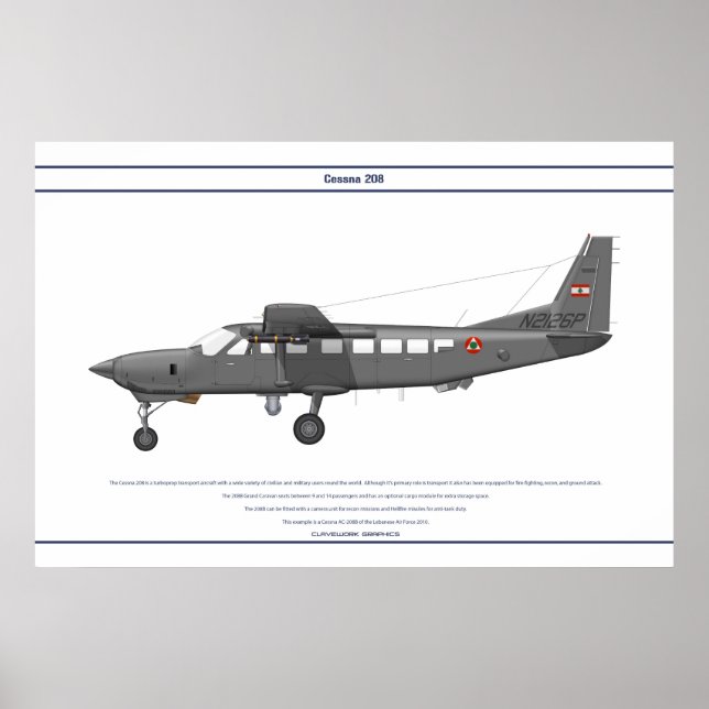 Póster Cessna 208 Líbano (Frente)