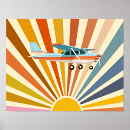 Póster Cessna Airplane Vintage Retro Sunset Colorful