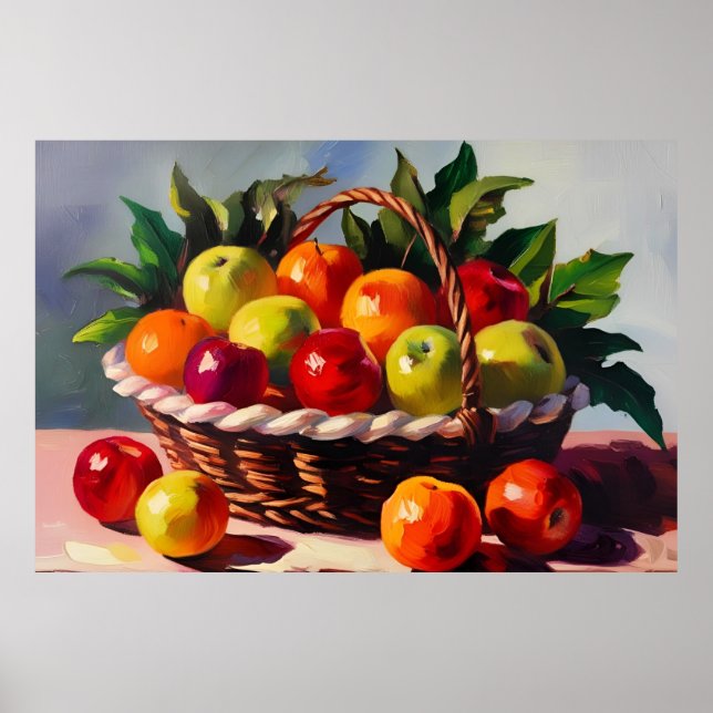 Póster Cesta de Apple, pintura de vida, (Frente)
