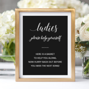 Póster Cesta de Baño para Damas Blanco sobre Negro Boda