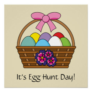 Póster Cesta de caza de huevos de Pascua con huevos paste