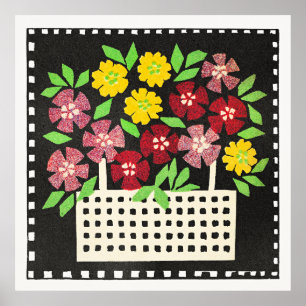 Póster Cesta de Flores, rojas y amarillas,