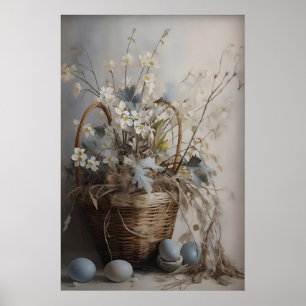 Póster Cesta de flores vintage de Pascua, granja