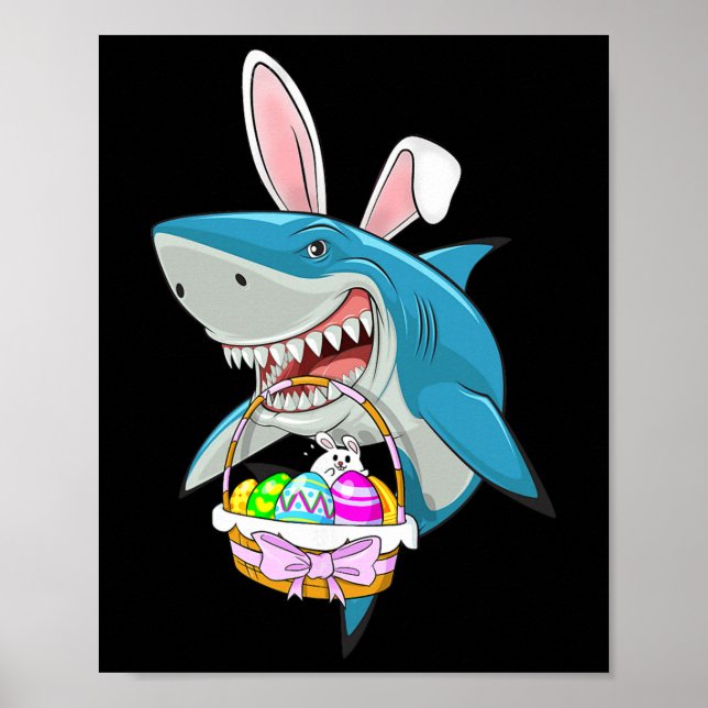 Póster Cesta de huevo de conejo de Pascua de tiburón dive (Frente)