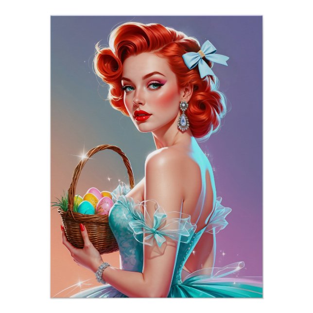 Póster Cesta de huevo de Pascua Redhead Pin Up Easter (Anverso)