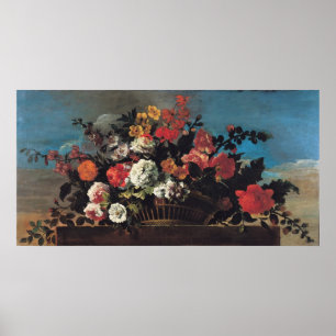 Póster Cesta de mimbre de flores