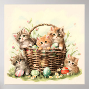 Póster Cesta de Pascua de Primavera Kitten