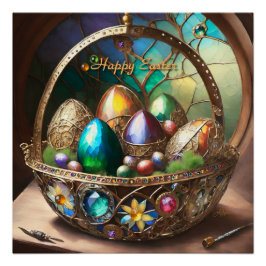 Póster Cesta De Pascua De Steampunk Llena De Huevos Color