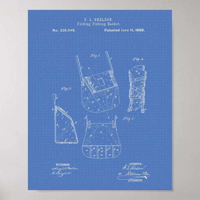 Póster Cesta de Pesca 1880 Patent Art Blueprint (Frente)