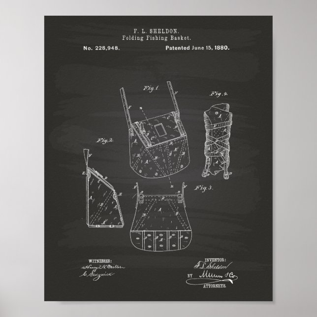 Póster Cesta de Pesca 1880 Patent Art Chalkboard (Frente)