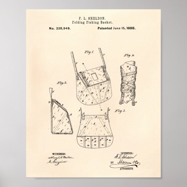 Póster Cesta de Pesca 1880 Patent Art Old Peper (Frente)