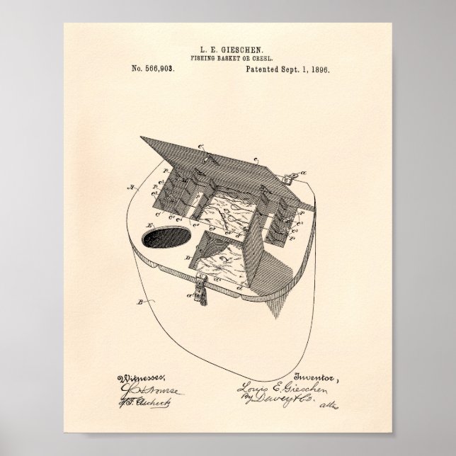 Póster Cesta de Pesca 1896 Patent Art Old Peper (Frente)