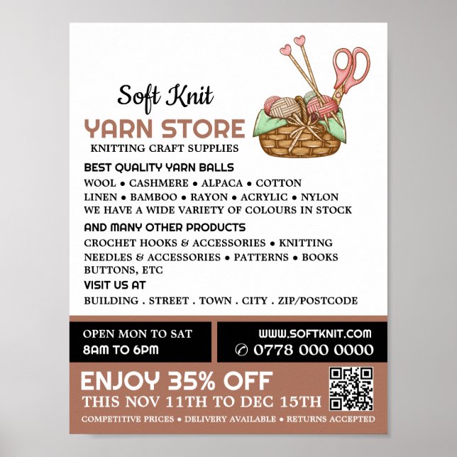 Póster Cesta de punto, Tienda de punto, Tienda Yarn (Frente)