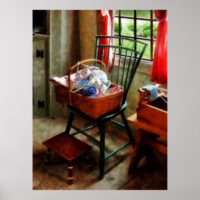 Póster Cesta de tela y yarn (Frente)