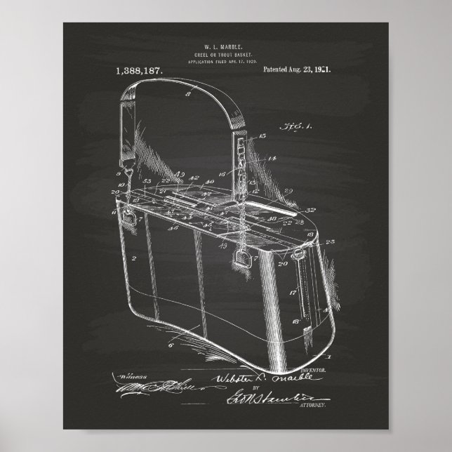 Póster Cesta de truchas 1921 Patent Art Chalkboard (Frente)