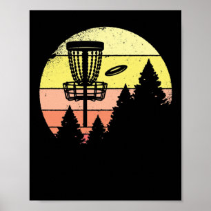 Póster Cesta objetivo retro volando discos árboles de ata