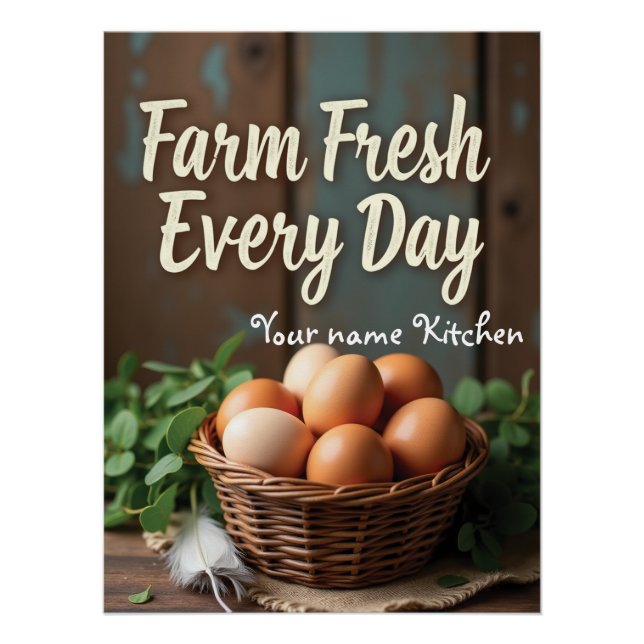 Póster Cesta personalizada de Rótulo rústico de huevos (Anverso)
