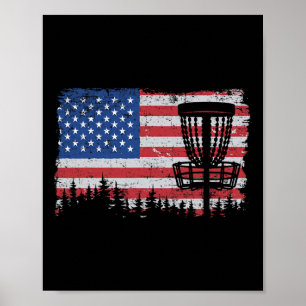 Póster Cesto de disco de golf de bandera estadounidense v